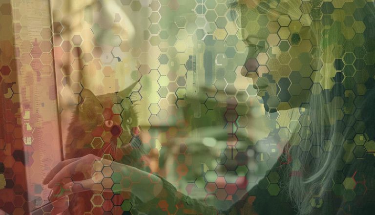 mischung frau katze pc wald bunt